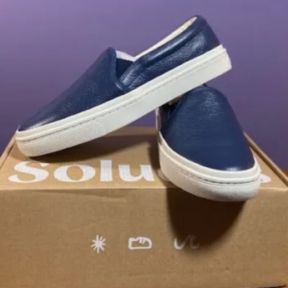 Soludos Shoes - Hot🔥New in Box Ibiza Marine Blue Slip On Leather Sneakers by Soludos